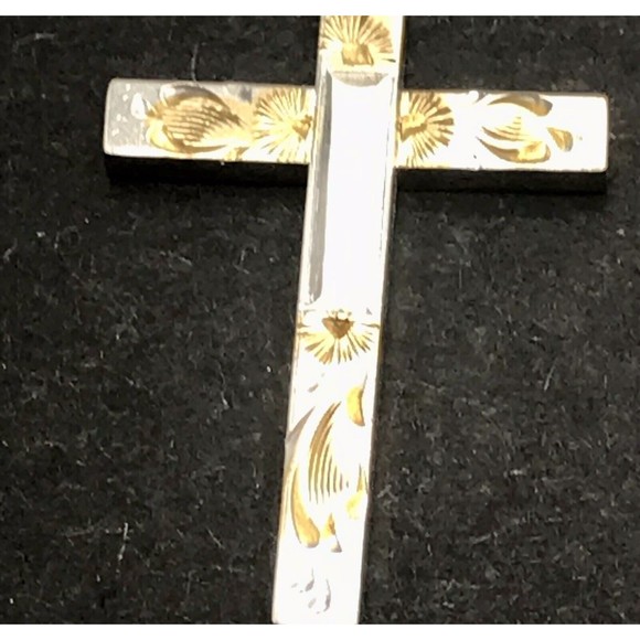 Vintage STURDY 12k Gold Filled Etched Fancy Cross Pendant Marked 1 1/8" - Picture 6 of 11